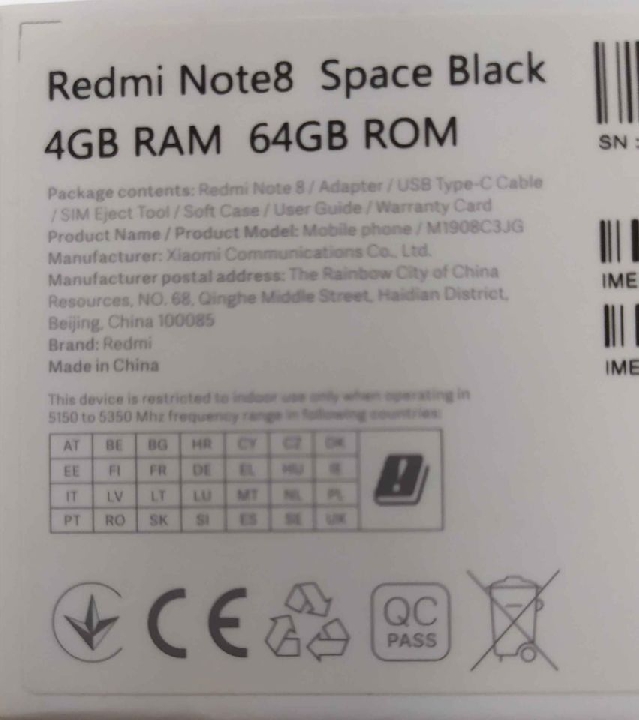 Redmi Note8 Space Black 4GB RAM 64GB