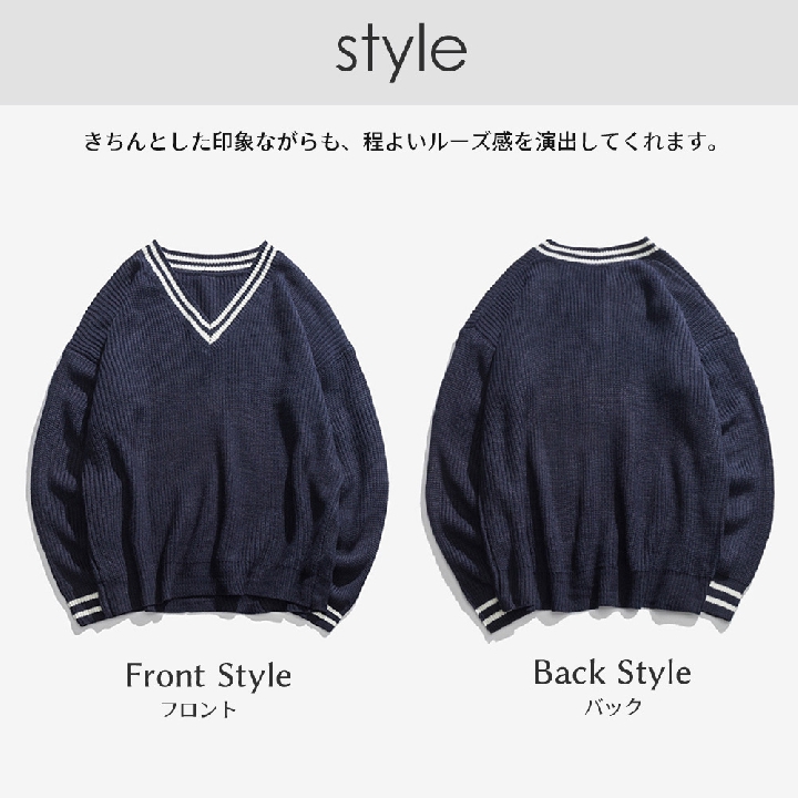 เสื้อ สเวตเตอร์ถักคอวีสำหรับผู้ชายผู้หญิงหลวมขนาดใหญ่รูปเงาดำลำลองฤดูหนาวสีขาวกรมท่า