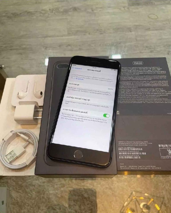 8plus 256gb⭐️ ศูนย์ไทย มือ2 สภาพดี สแกนนิ้วได้ ไม่ติดไอคราว สีดำเงา อุปกรณ์ ที่ชาต หูฟัง ประกัน30