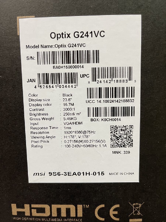 msi เกมมิ่งมอนิเตอร์ g241vc 24 นิ้วจัดส่งฟรี