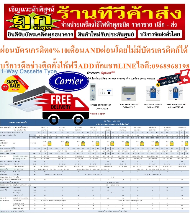 CARRIERเครื่องปรับอากาศ30000BTUแบบ1ทิศทาง1WAYTYPEอินเวอร์เตอร์BGVUPSERIESรุ่นBGV-UPSERIESฝังในฝ้า40B